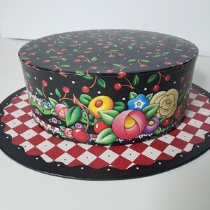 Adorable Vintage Mary Engelbreit Black Cherries Hat Box Decor